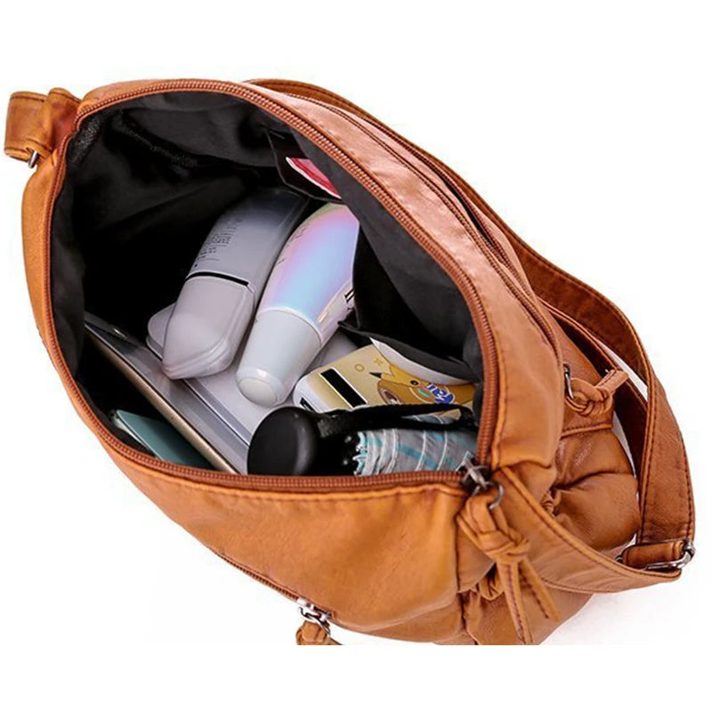 Retro Shoulder Bag for Women Soft Pu Leather Messenger Bag Multifunction Crossbo
