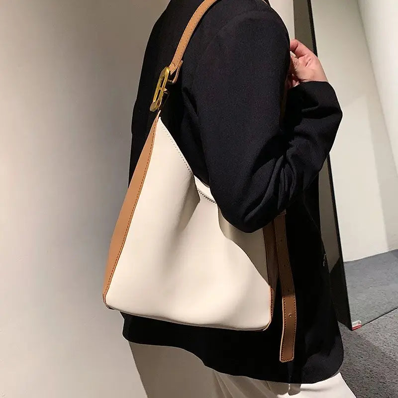 Retro Solid Soft Pu Leather Shouler Bags for Women Bucket Bag