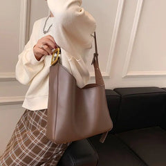 Retro Solid Soft Pu Leather Shouler Bags for Women Bucket Bag