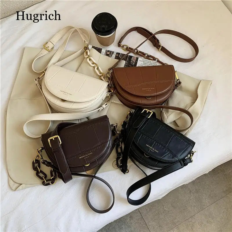 Stone Pattern Women's Saddle Bag Acrylic Shoulder Crossbody Bag
