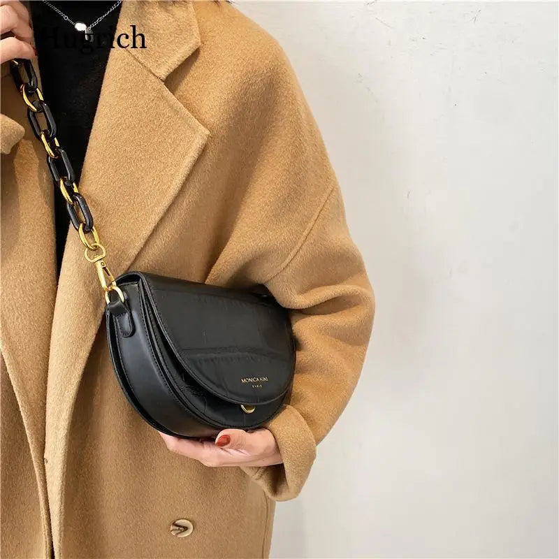 Stone Pattern Women's Saddle Bag Acrylic Shoulder Crossbody Bag