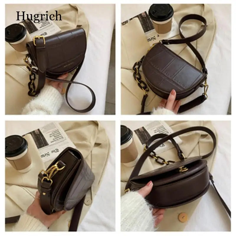 Stone Pattern Women's Saddle Bag Acrylic Shoulder Crossbody Bag