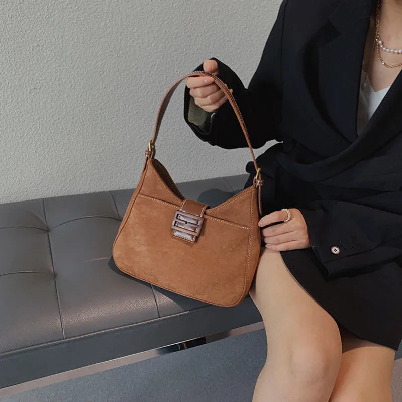 Matte Suede Women Handbags Solid Underarm Bags Female Retro Shoulder Totes Bags