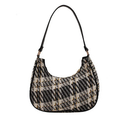 Plaid Canvas Underarm Shoulder Bag Women Retro Handbag