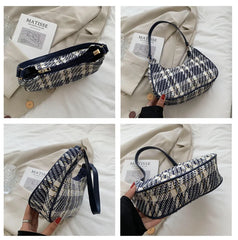 Plaid Canvas Underarm Shoulder Bag Women Retro Handbag