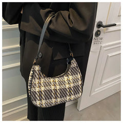 Plaid Canvas Underarm Shoulder Bag Women Retro Handbag