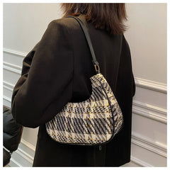 Plaid Canvas Underarm Shoulder Bag Women Retro Handbag