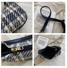 Plaid Canvas Underarm Shoulder Bag Women Retro Handbag