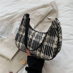 Plaid Canvas Underarm Shoulder Bag Women Retro Handbag