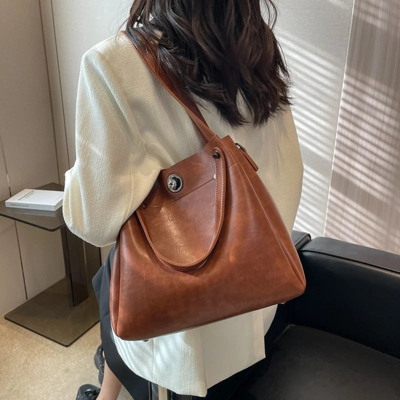Retro Winter Bucket PU Leather Crossbody Shoulder Bags for Women