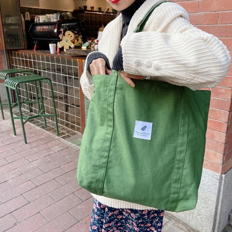 Retro Women Canvas Handbag Solid Female Shoulder Bag