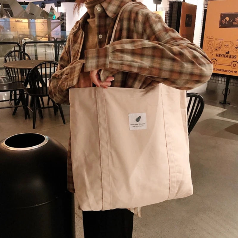 Retro Women Canvas Handbag Solid Female Shoulder Bag