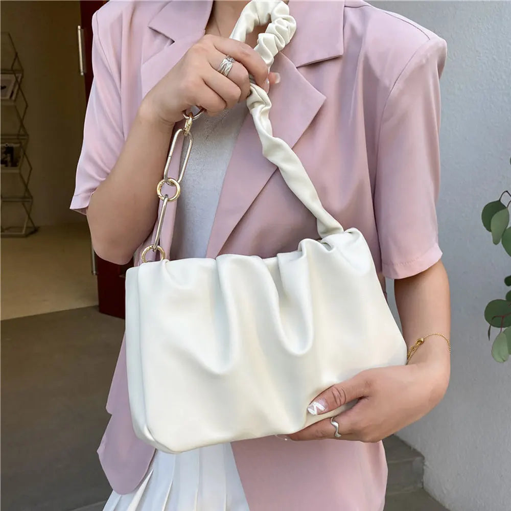 Vintage Ruched Shoulder Hobo Bag Ladies Evening Handbag