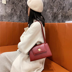 Vintage Small Square Shoulder Bag Red Wine PU Leather Tote Handbag