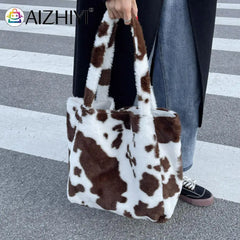 Creative Cow Milk Printing Shoulder Bag Plush Underarm Bag