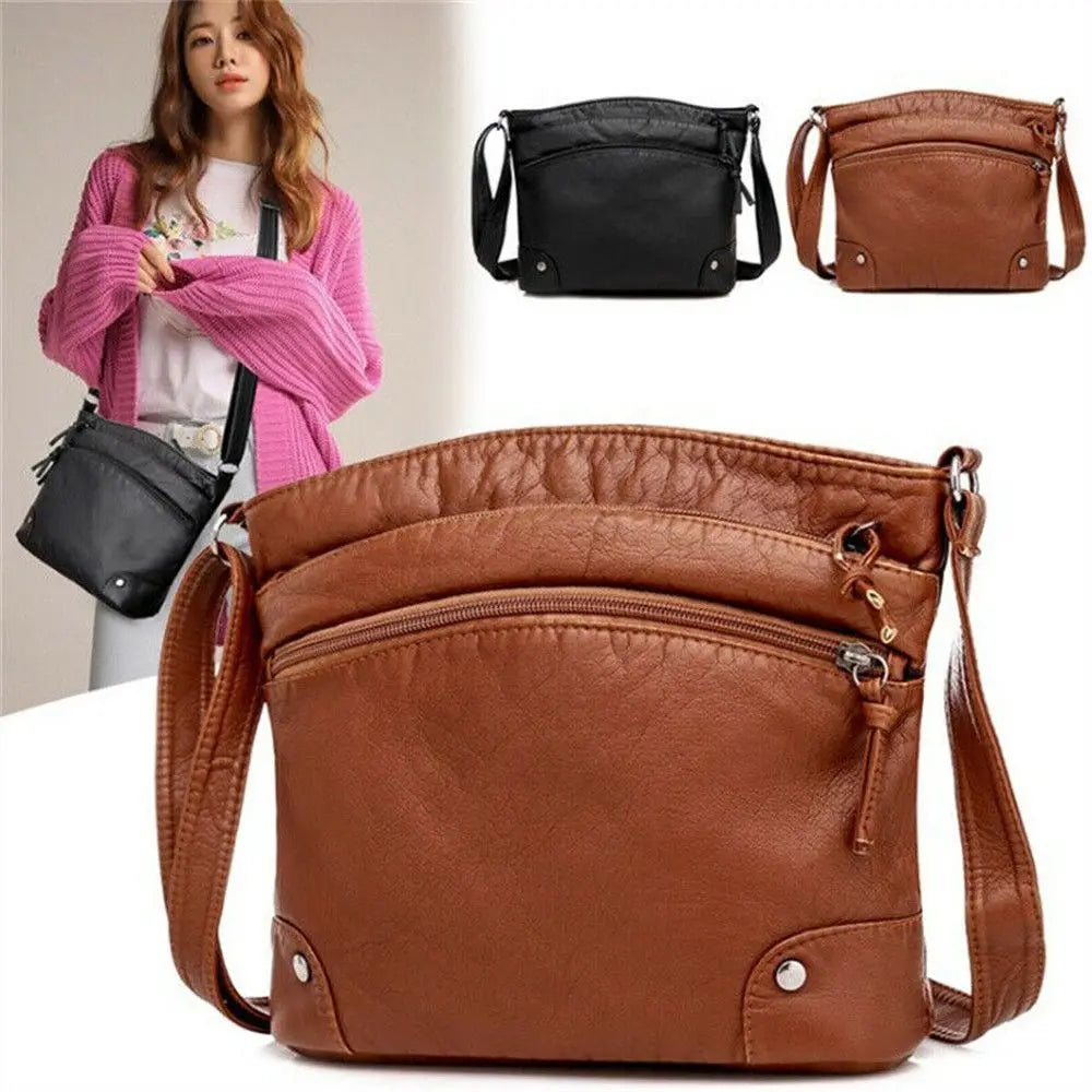 Retro Women Soft PU Leather Shoulder Bags Brown Handbag Crossbody Bag