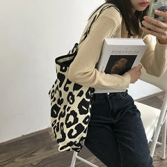 Leopard Print Shoulder Bags Canvas Large-capacity Tote Shopping Bags