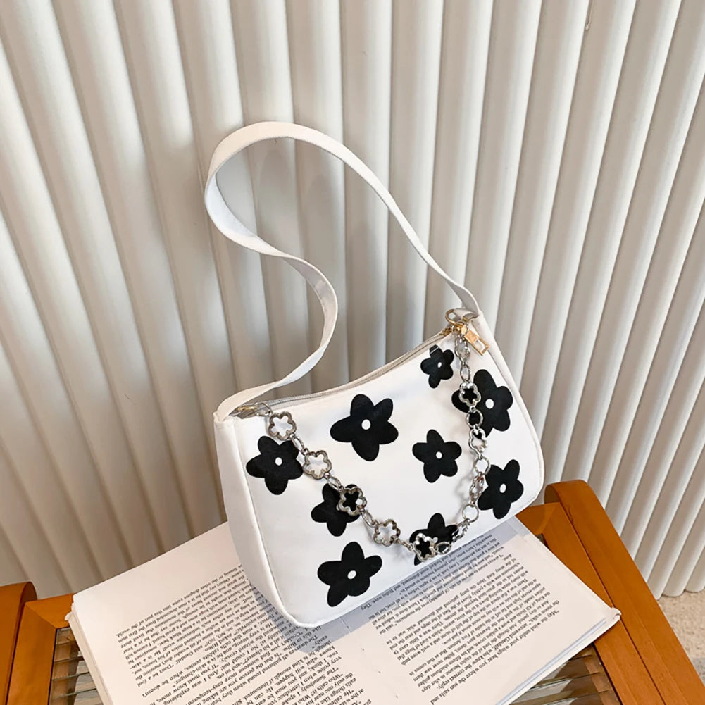Embroidered Flower Canvas Hobo Shoulder Bag