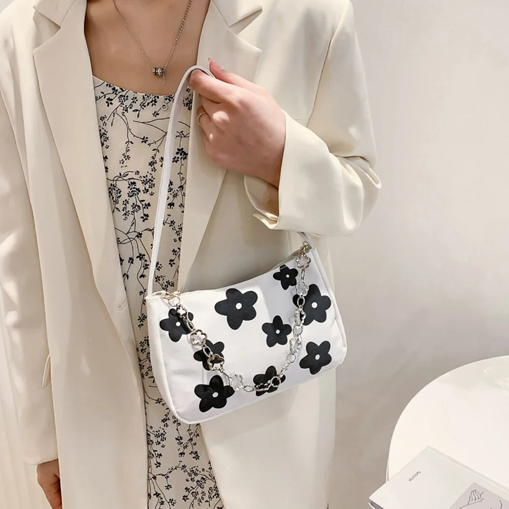 Embroidered Flower Canvas Hobo Shoulder Bag