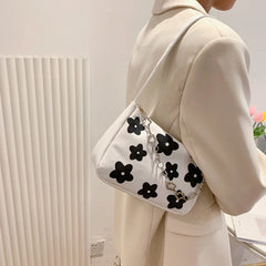 Embroidered Flower Canvas Hobo Shoulder Bag