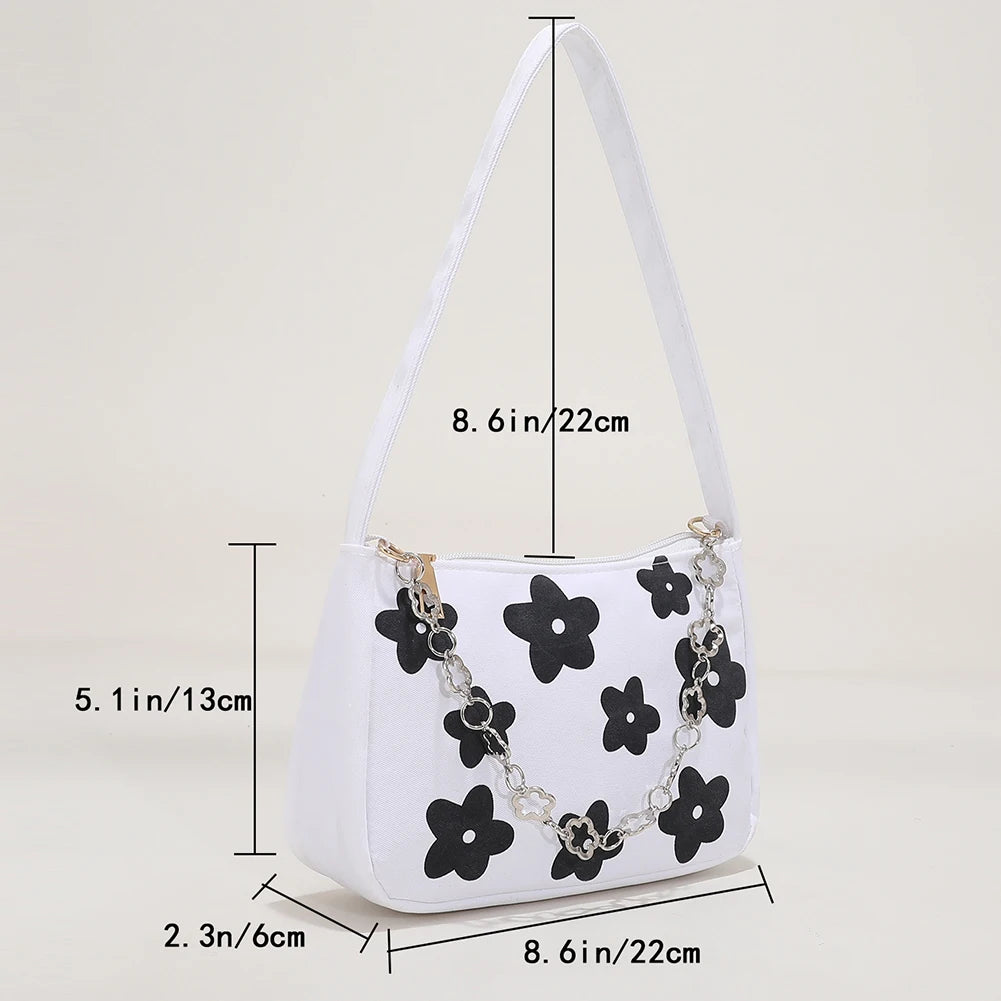 Embroidered Flower Canvas Hobo Shoulder Bag