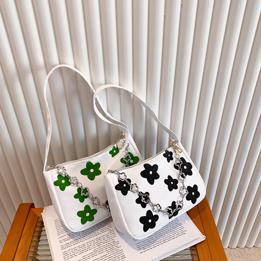 Embroidered Flower Canvas Hobo Shoulder Bag