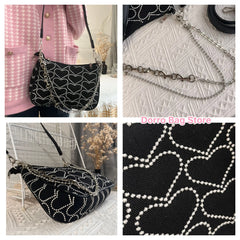 Embroidered Heart Hobo Canvas Shoulder Bag