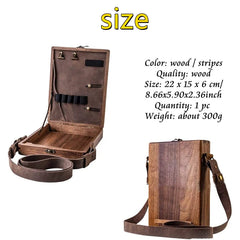 Retro Wooden Portable Crossbody Postman Bag Writers Messenger Wood Box