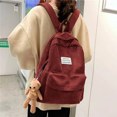 Retro Women Backpack Corduroy Female Rucksack Large Bags