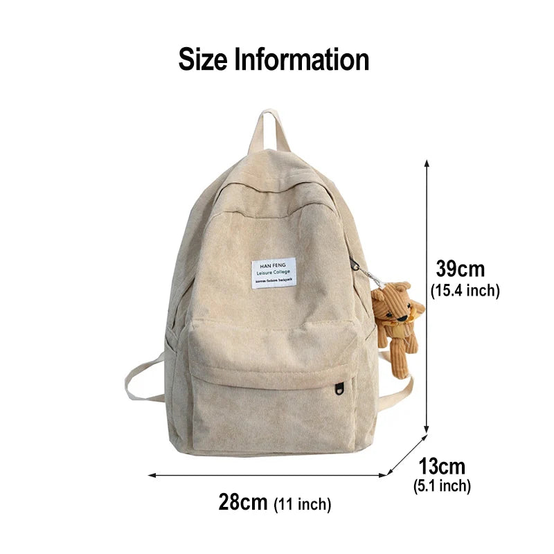 Retro Women Backpack Corduroy Female Rucksack Large Bags