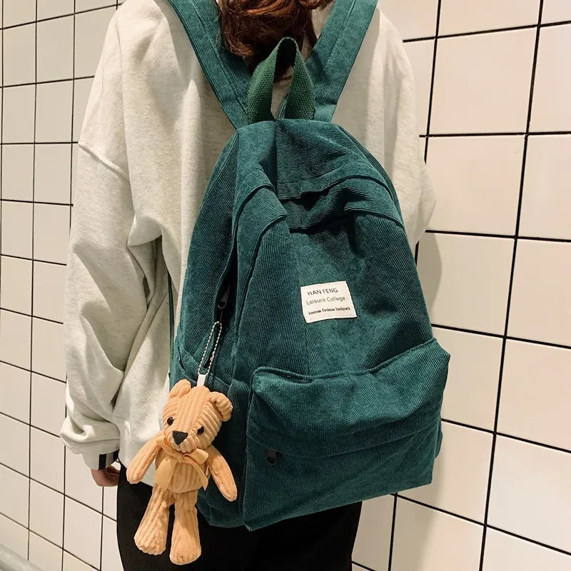 Retro Women Backpack Corduroy Female Rucksack Large Bags