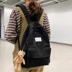 Retro Women Backpack Corduroy Female Rucksack Large Bags