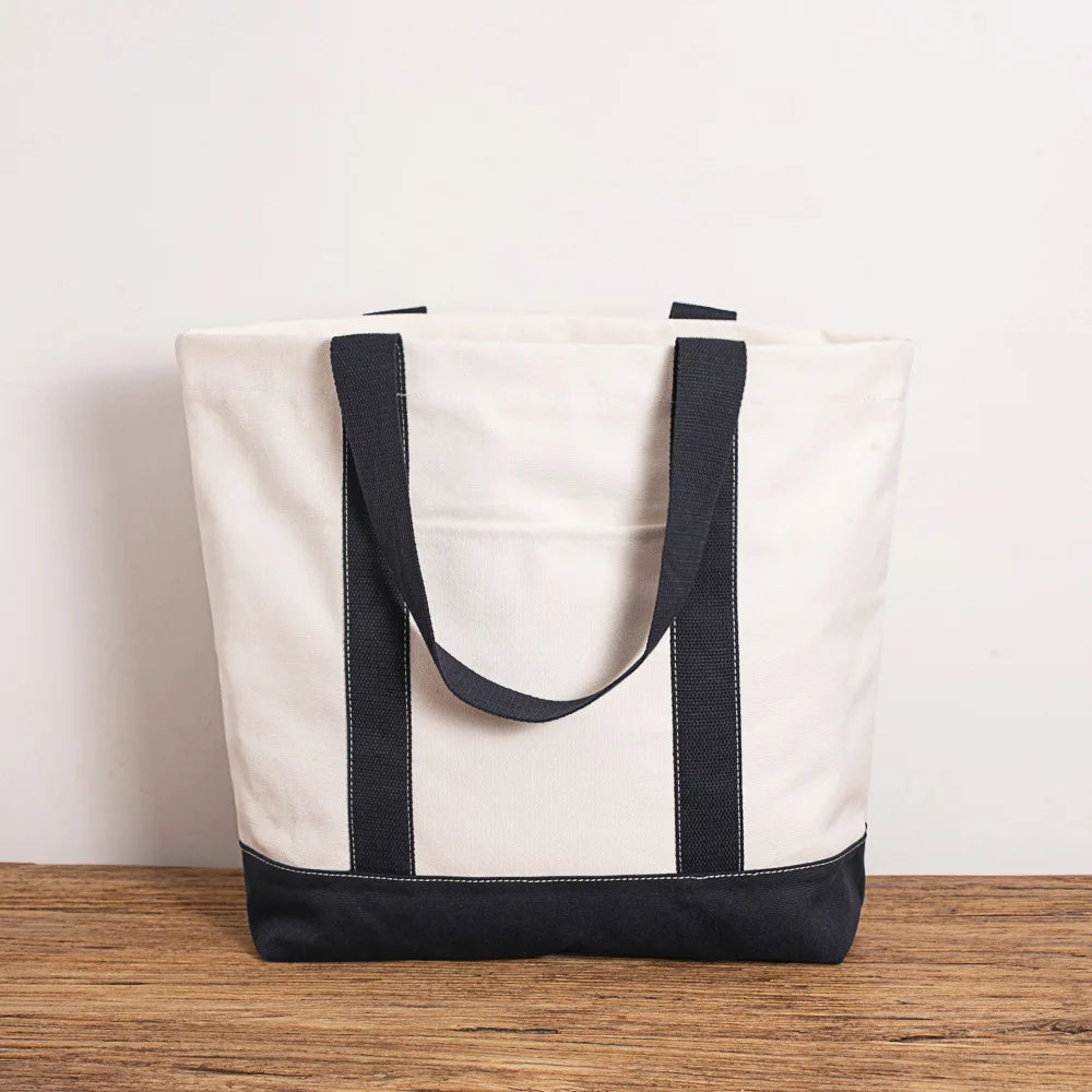 Stripe Canvas Shoulder Bag Beach Handbag Casual Tote Shopper for Women