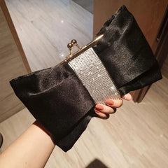 Rhinestone Bow Flashing Clutch Purse Crystal Chain Wedding