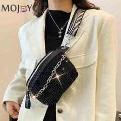 Rhinestone Chain Shoulder Bag Casual Adjustable Strap for Weekend Vacation