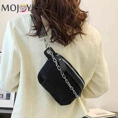 Rhinestone Chain Shoulder Bag Casual Adjustable Strap for Weekend Vacation