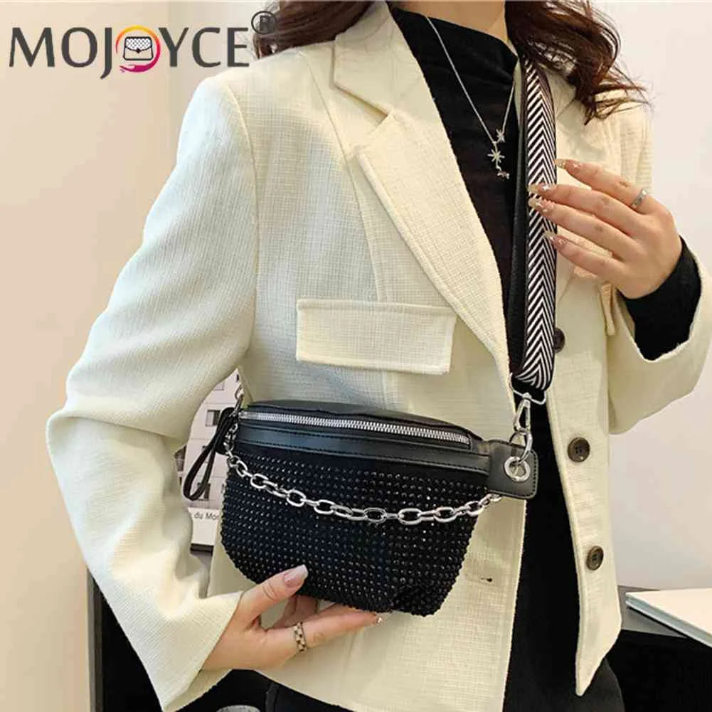 Rhinestone Chain Shoulder Bag Casual Adjustable Strap for Weekend Vacation