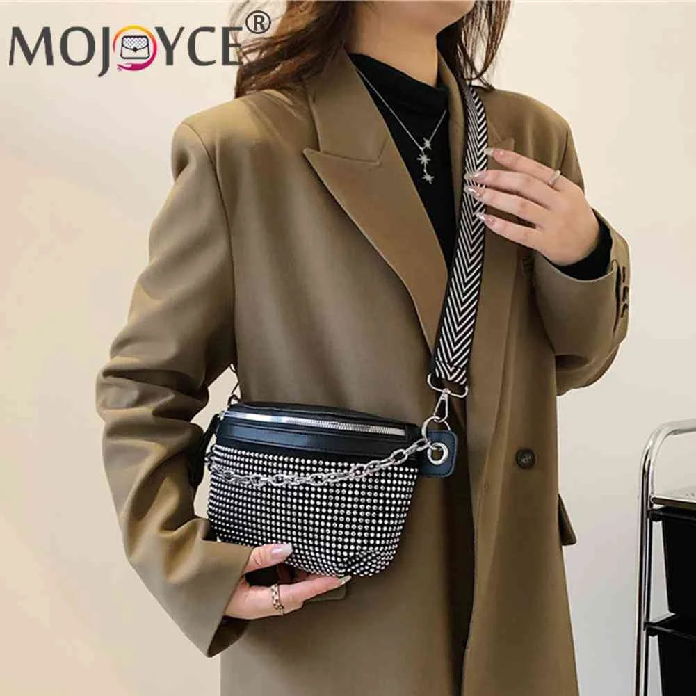 Rhinestone Chain Shoulder Bag Casual Adjustable Strap for Weekend Vacation