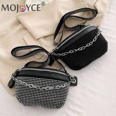 Rhinestone Chain Shoulder Bag Casual Adjustable Strap for Weekend Vacation