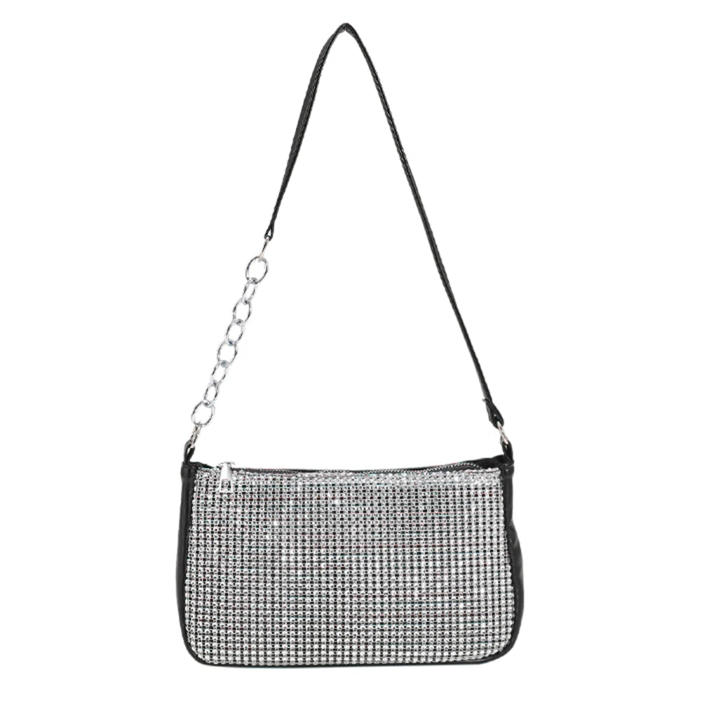 Rhinestones Clutch Bag Women Dinner Party Leather Shoulder Handbag