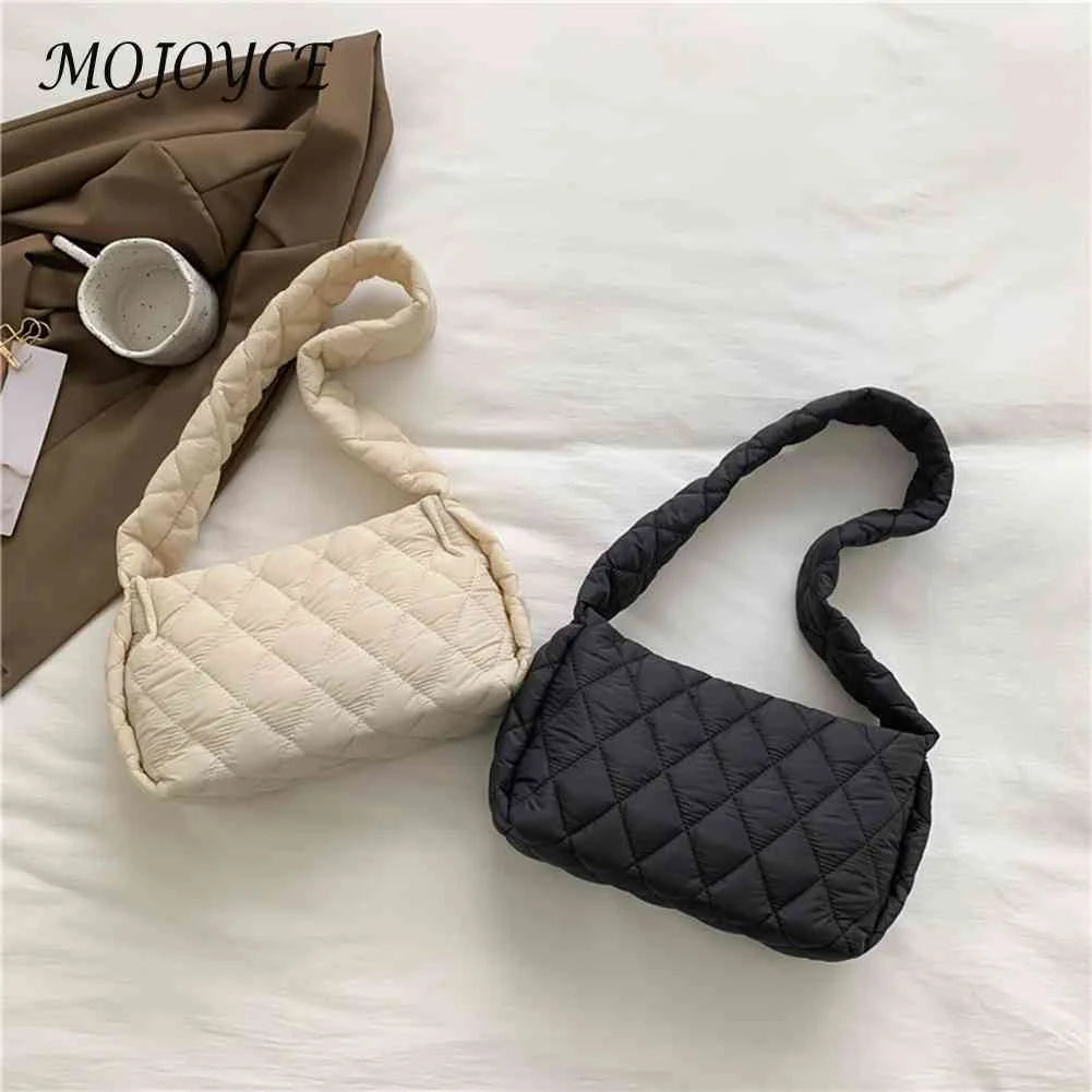 Embroidery Thread Shoulder Bag Rhombic Lattice Tote Quilted Casual Winter Solid