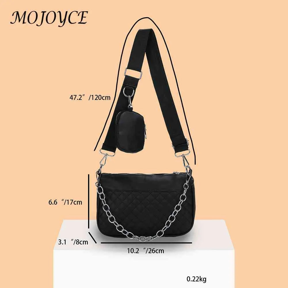 Embroidered Chain Square Bag with Small Purse PU Leather