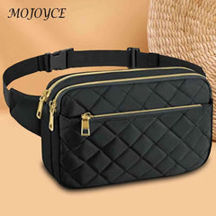Rhombus Pattern Crossbody Bag Fanny Pack Mult-Pockets Adjustable Belts