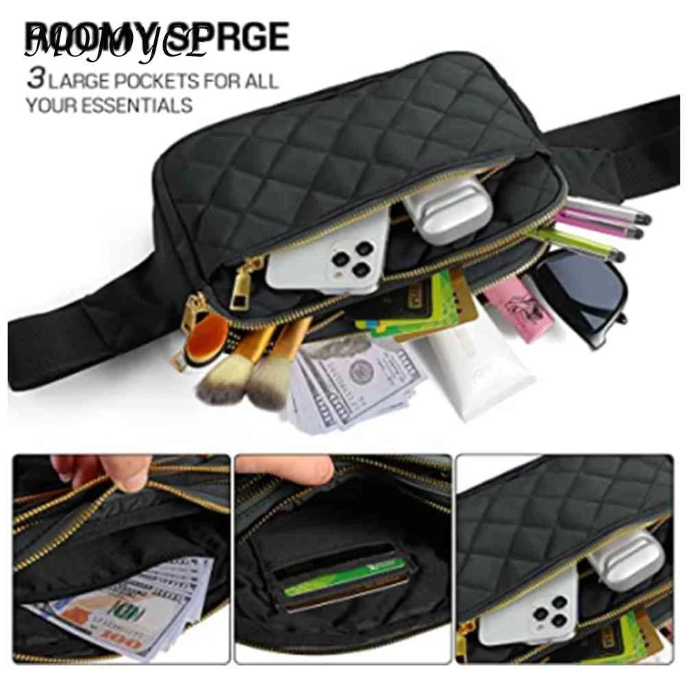 Rhombus Pattern Crossbody Bag Fanny Pack Mult-Pockets Adjustable Belts