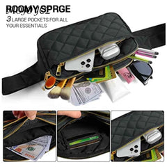 Rhombus Pattern Crossbody Bag Fanny Pack Mult-Pockets Adjustable Belts