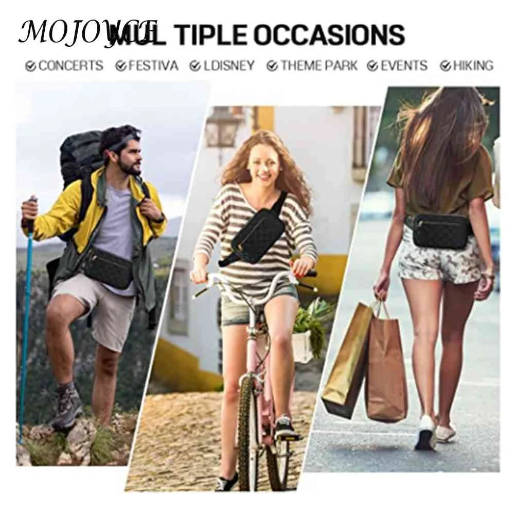 Rhombus Pattern Crossbody Bag Fanny Pack Mult-Pockets Adjustable Belts
