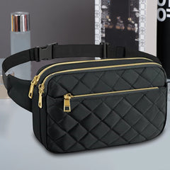 Rhombus Pattern Crossbody Bag Fanny Pack Mult-Pockets Adjustable Belts
