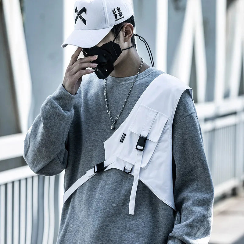 Ribbons Messenger Chest Bags Hip Hop Streetwear Men Vest Bag