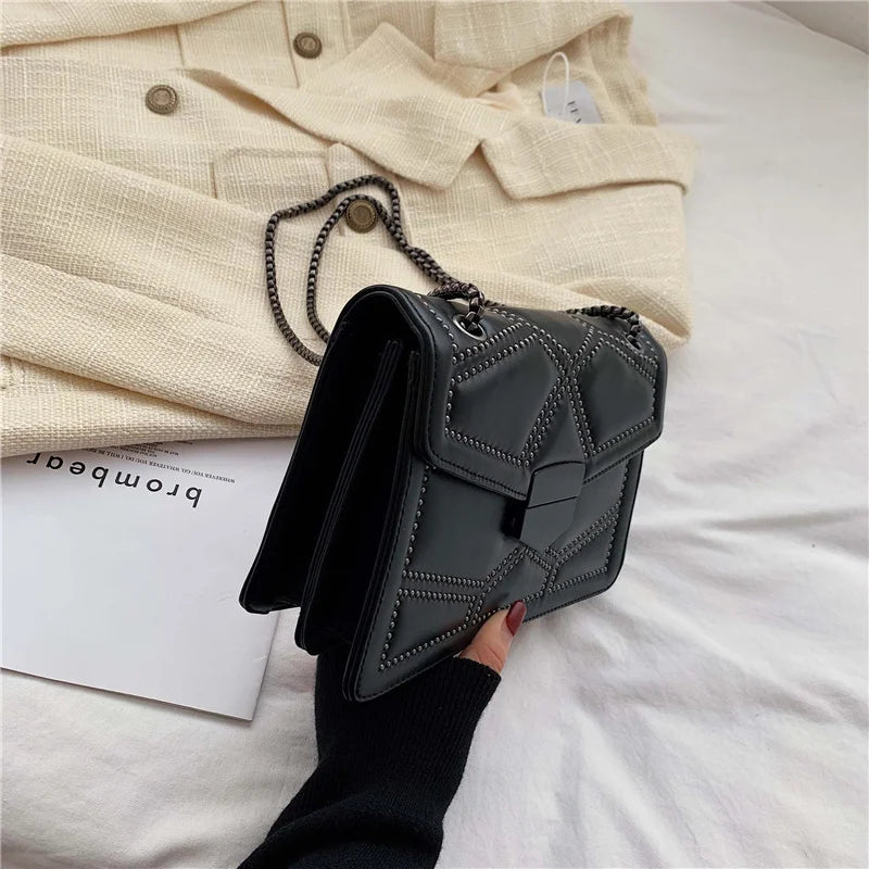 Small Crossbody Bag Women Shoulder Messenger Handbag Rivet Chain Lady Purse