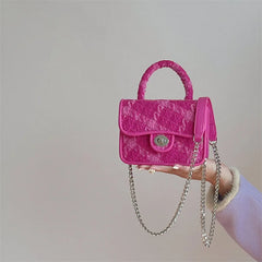 Rose Pink Women Shoulder Bag Small Crossbody Plaid Lock Square